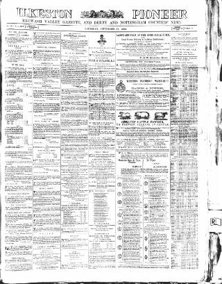 cover page of Ilkeston Pioneer published on September 27, 1866