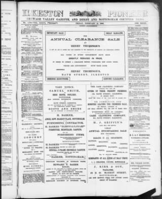 cover page of Ilkeston Pioneer published on February 15, 1889