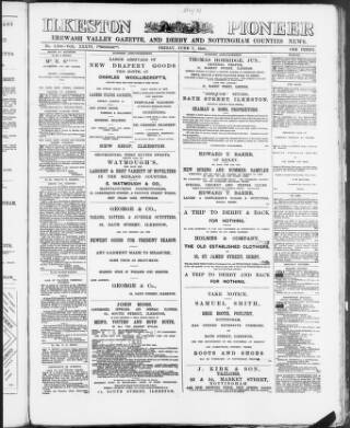 cover page of Ilkeston Pioneer published on June 7, 1889