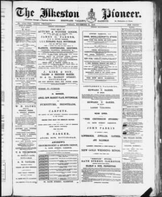 cover page of Ilkeston Pioneer published on November 15, 1889