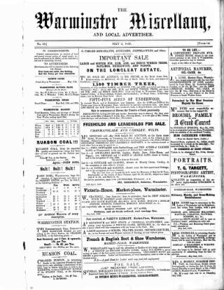 cover page of Warminster Miscellany, and Local Advertiser published on May 2, 1859