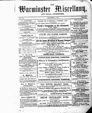 cover page of Warminster Miscellany, and Local Advertiser published on November 2, 1863