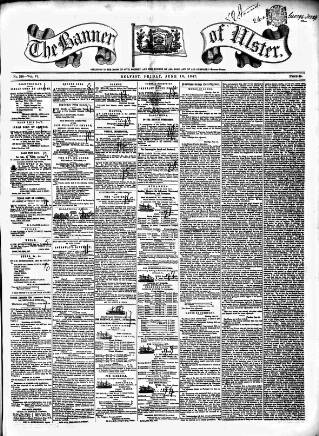 cover page of Banner of Ulster published on June 18, 1847