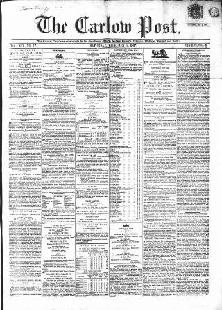 cover page of Carlow Post published on February 2, 1867