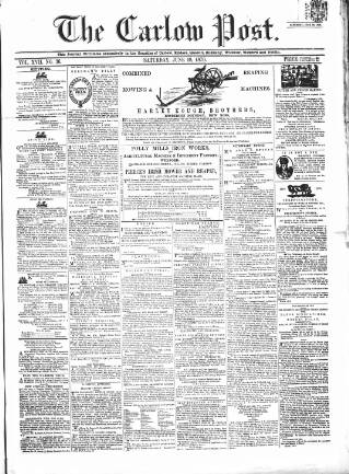 cover page of Carlow Post published on June 18, 1870