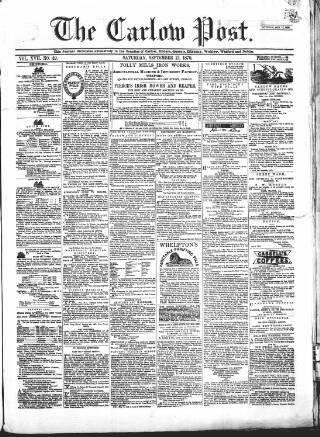 cover page of Carlow Post published on September 17, 1870