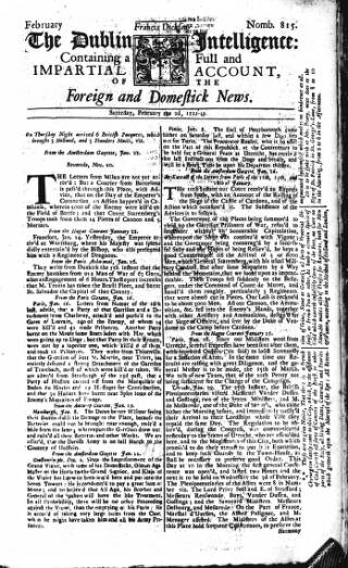 cover page of Dublin Intelligence published on February 2, 1712