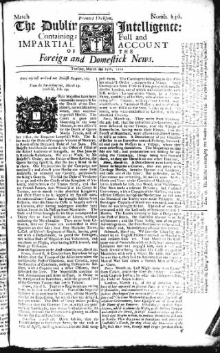 cover page of Dublin Intelligence published on March 25, 1712
