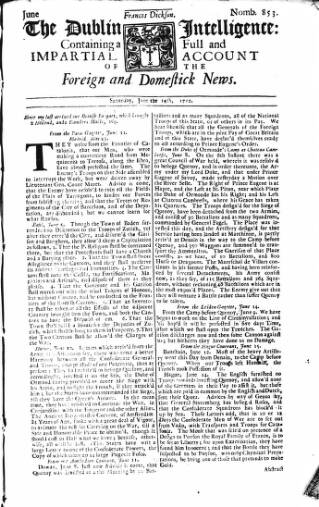 cover page of Dublin Intelligence published on June 14, 1712