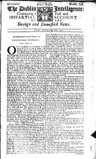 cover page of Dublin Intelligence published on November 18, 1712