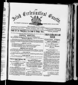 cover page of Irish Ecclesiastical Gazette published on April 1, 1882