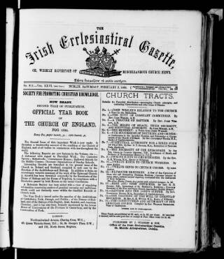 cover page of Irish Ecclesiastical Gazette published on February 2, 1884