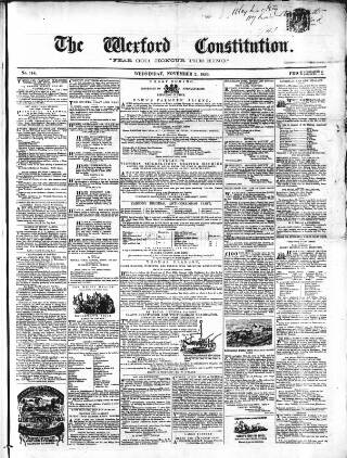 cover page of Wexford Constitution published on November 2, 1859