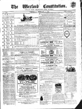 cover page of Wexford Constitution published on February 2, 1870