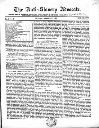 cover page of Anti-Slavery Advocate published on February 2, 1857