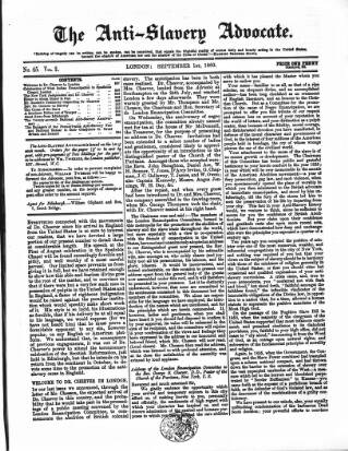 cover page of Anti-Slavery Advocate published on September 1, 1860