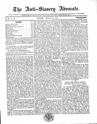 cover page of Anti-Slavery Advocate published on March 1, 1861