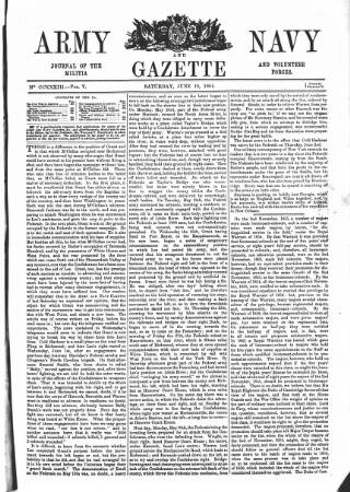 cover page of Army and Navy Gazette published on June 18, 1864