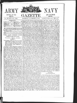 cover page of Army and Navy Gazette published on November 2, 1872