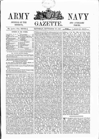 cover page of Army and Navy Gazette published on September 17, 1887