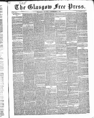 cover page of Glasgow Free Press published on September 17, 1853