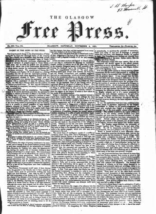 cover page of Glasgow Free Press published on November 2, 1861
