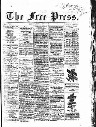 cover page of Glasgow Free Press published on June 18, 1864