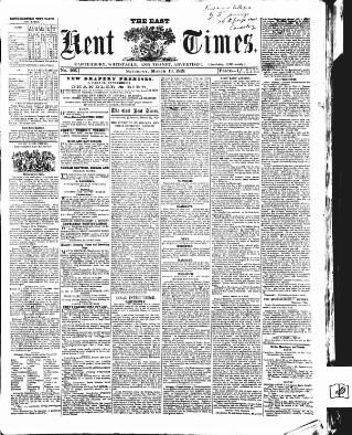 cover page of East Kent Times published on March 19, 1859