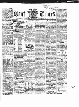 cover page of East Kent Times published on May 4, 1861