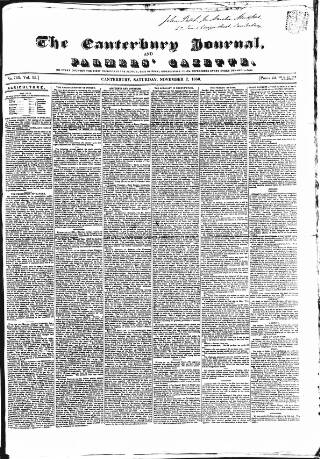 cover page of Canterbury Journal published on November 2, 1850