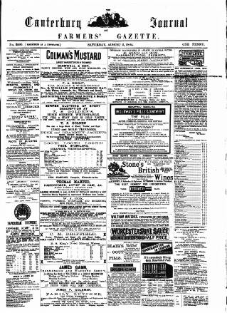 cover page of Canterbury Journal published on August 2, 1884