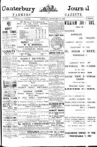 cover page of Canterbury Journal published on September 17, 1904