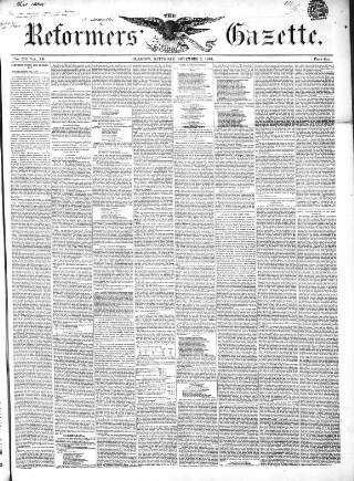 cover page of Glasgow Gazette published on November 2, 1850