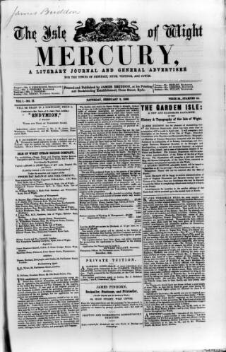 cover page of Isle of Wight Mercury published on February 2, 1856