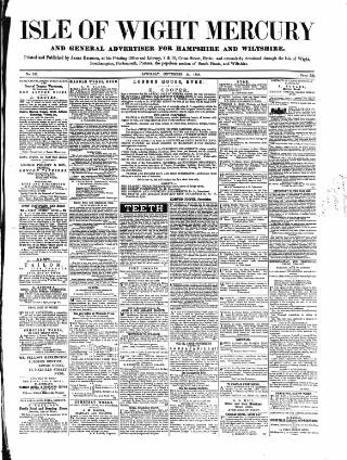 cover page of Isle of Wight Mercury published on September 25, 1858
