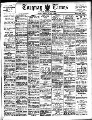 cover page of Torquay Times, and South Devon Advertiser published on August 2, 1907