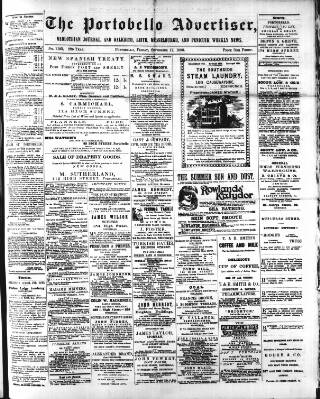 cover page of Portobello Advertiser published on September 17, 1886