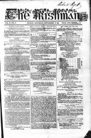cover page of The Irishman published on September 17, 1859