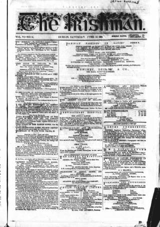 cover page of The Irishman published on June 18, 1864
