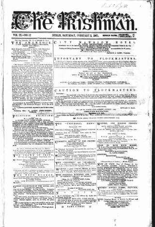 cover page of The Irishman published on February 2, 1867