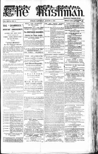 cover page of The Irishman published on August 2, 1884