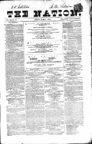 cover page of Dublin Weekly Nation published on May 2, 1863