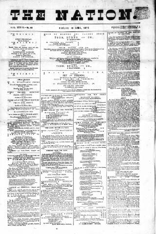 cover page of Dublin Weekly Nation published on June 18, 1870