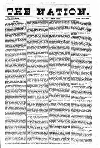cover page of Dublin Weekly Nation published on November 2, 1872