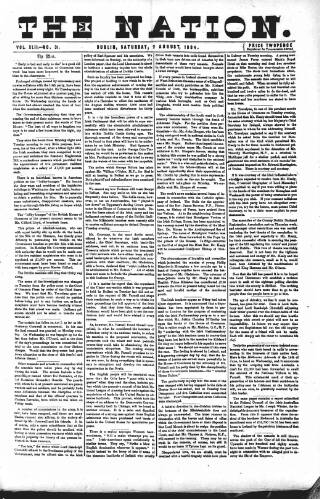 cover page of Dublin Weekly Nation published on August 2, 1884