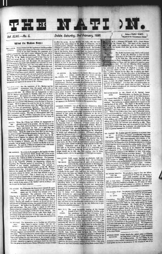 cover page of Dublin Weekly Nation published on February 2, 1889