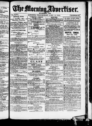 cover page of Morning Advertiser published on June 18, 1919