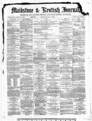 cover page of Maidstone Journal and Kentish Advertiser published on February 2, 1884