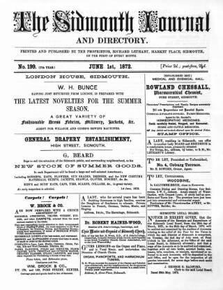 cover page of Sidmouth Journal and Directory published on June 1, 1872