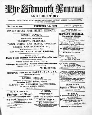 cover page of Sidmouth Journal and Directory published on November 1, 1873